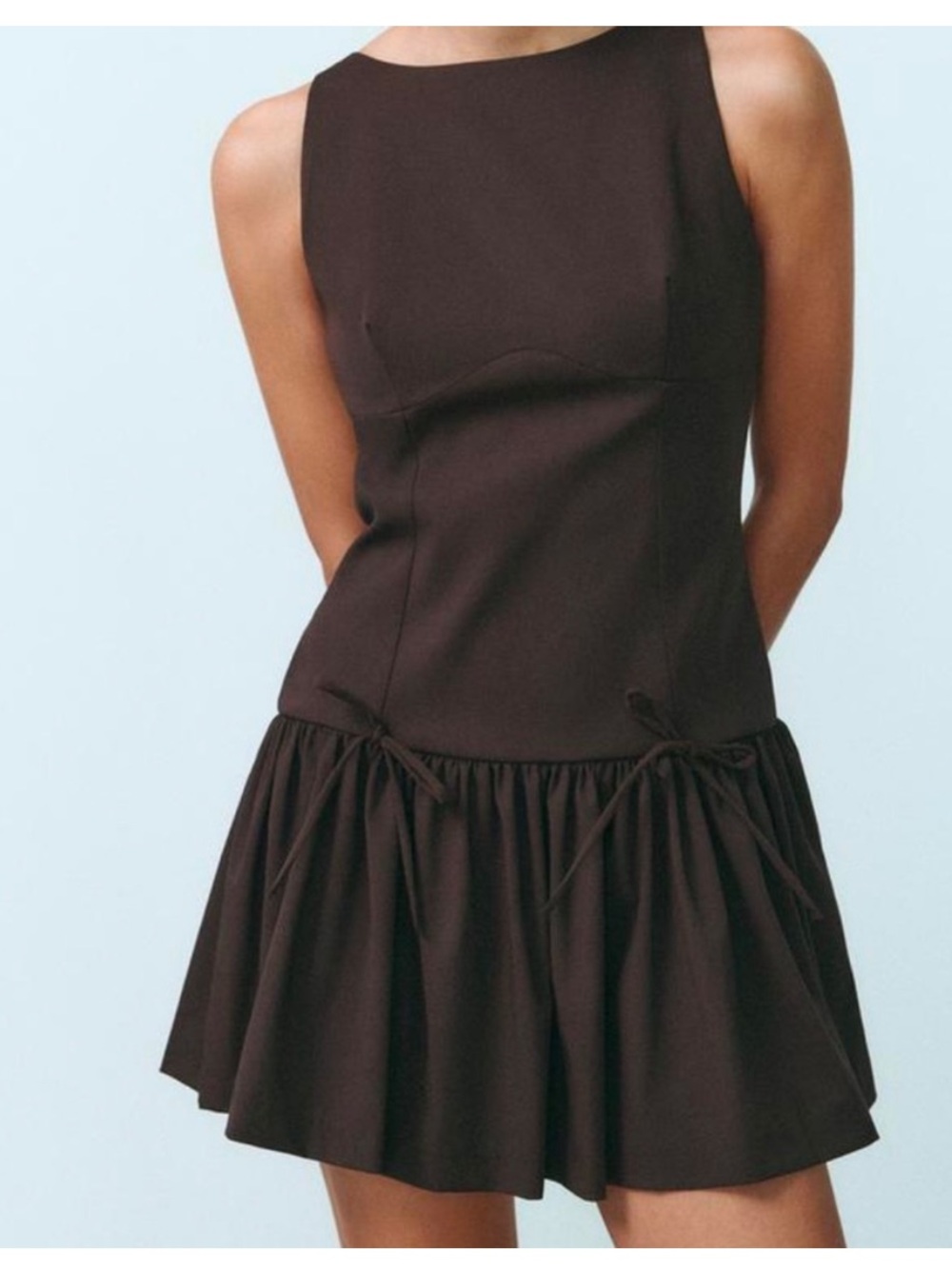 Zara Drop Waist Sleeveless Bow Tie Mini Dress